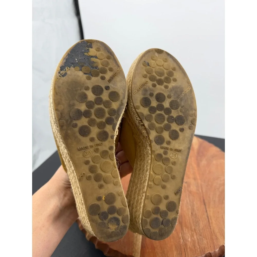Jimmy Choo Panna Espadrille Slide Sandal Women 38 Tan Patent Leather Platform